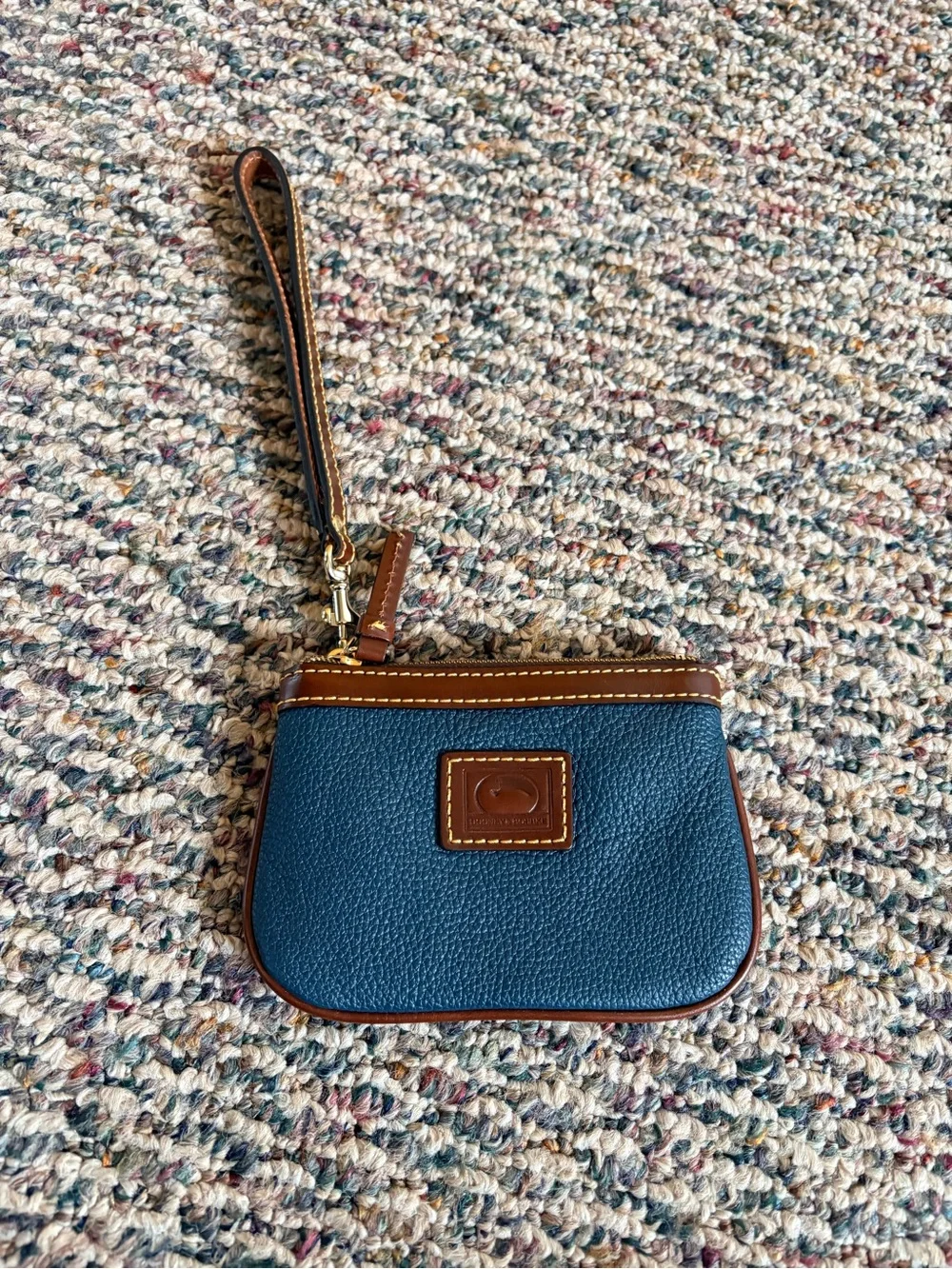 Dooney & Bourke Navy Blue Leather Wristlet with Brown Trim